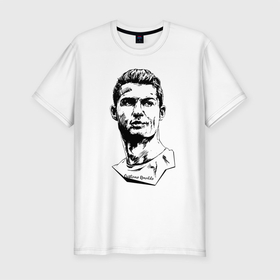 Мужская футболка хлопок Slim с принтом Ronaldo   Manchester United   Portugal , 92% хлопок, 8% лайкра | приталенный силуэт, круглый вырез ворота, длина до линии бедра, короткий рукав | football | forward | ronaldo | star | звезда | роналдо | форвард | футбол