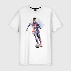 Мужская футболка хлопок Slim с принтом Неймар в Новосибирске, 92% хлопок, 8% лайкра | приталенный силуэт, круглый вырез ворота, длина до линии бедра, короткий рукав | football | forward | neymar | star | звезда | неймар | форвард | футбол