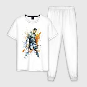 Мужская пижама хлопок с принтом Ronaldo в Новосибирске, 100% хлопок | брюки и футболка прямого кроя, без карманов, на брюках мягкая резинка на поясе и по низу штанин
 | football | forward | ronaldo | star | звезда | роналдо | форвард | футбол