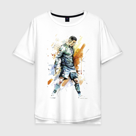 Мужская футболка хлопок Oversize с принтом Ronaldo в Екатеринбурге, 100% хлопок | свободный крой, круглый ворот, “спинка” длиннее передней части | football | forward | ronaldo | star | звезда | роналдо | форвард | футбол
