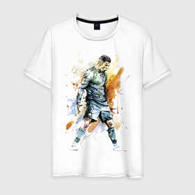 Мужская футболка хлопок с принтом Ronaldo в Петрозаводске, 100% хлопок | прямой крой, круглый вырез горловины, длина до линии бедер, слегка спущенное плечо. | football | forward | ronaldo | star | звезда | роналдо | форвард | футбол