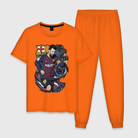 Мужская пижама хлопок с принтом Messi   Barcelona   Argentina   Striker в Новосибирске, 100% хлопок | брюки и футболка прямого кроя, без карманов, на брюках мягкая резинка на поясе и по низу штанин
 | barcelona | football | forward | messi | star | барселона | звезда | месси | нападающий | форвард | футбол