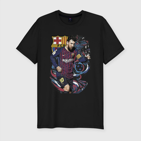 Мужская футболка хлопок Slim с принтом Messi   Barcelona   Argentina   Striker в Екатеринбурге, 92% хлопок, 8% лайкра | приталенный силуэт, круглый вырез ворота, длина до линии бедра, короткий рукав | barcelona | football | forward | messi | star | барселона | звезда | месси | нападающий | форвард | футбол