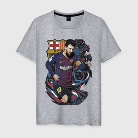 Мужская футболка хлопок с принтом Messi   Barcelona   Argentina   Striker в Тюмени, 100% хлопок | прямой крой, круглый вырез горловины, длина до линии бедер, слегка спущенное плечо. | barcelona | football | forward | messi | star | барселона | звезда | месси | нападающий | форвард | футбол