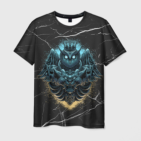 Мужская футболка 3D с принтом Owl king в Санкт-Петербурге, 100% полиэфир | прямой крой, круглый вырез горловины, длина до линии бедер | арт | графика | корона | птицы | совы | череп