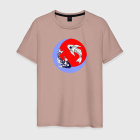 Мужская футболка хлопок с принтом Рыбки Кои в Тюмени, 100% хлопок | прямой крой, круглый вырез горловины, длина до линии бедер, слегка спущенное плечо. | инь янь | карпы | кои | луна | рыбки кои | рыбы | солнце