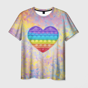 Мужская футболка 3D с принтом Я твой поп-ит! в Кировске, 100% полиэфир | прямой крой, круглый вырез горловины, длина до линии бедер | Тематика изображения на принте: антистресс | брызги | краска | краски | любовь | позитив | поп ит | радуга | сердечко | сердце