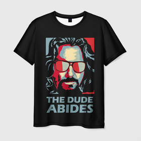 Мужская футболка 3D с принтом The Dude Abides (Лебовски) в Курске, 100% полиэфир | прямой крой, круглый вырез горловины, длина до линии бедер | Тематика изображения на принте: abide | big | dude | jeff | lebowski | the | большой | лебовски | фильм | чувак