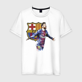 Мужская футболка хлопок с принтом Lionel Messi Barcelona в Белгороде, 100% хлопок | прямой крой, круглый вырез горловины, длина до линии бедер, слегка спущенное плечо. | barcelona | forward | lionel messi | star | барселона | звезда | лионель месси | форвард