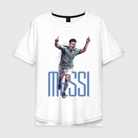 Мужская футболка хлопок Oversize с принтом Lionel Messi в Санкт-Петербурге, 100% хлопок | свободный крой, круглый ворот, “спинка” длиннее передней части | barcelona | forward | lionel messi | star | барселона | звезда | лионель месси | форвард