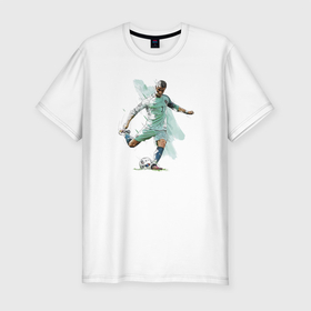 Мужская футболка хлопок Slim с принтом Ronaldo в Тюмени, 92% хлопок, 8% лайкра | приталенный силуэт, круглый вырез ворота, длина до линии бедра, короткий рукав | celebrity | football | forward | ronaldo | star | звезда | знаменитость | роналду | форвард | футбол