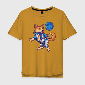 Мужская футболка хлопок Oversize с принтом Космический пес в Курске, 100% хлопок | свободный крой, круглый ворот, “спинка” длиннее передней части | космос | пес | песик | планета | собака | собачка