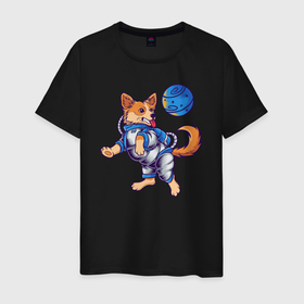 Мужская футболка хлопок с принтом Космический пес , 100% хлопок | прямой крой, круглый вырез горловины, длина до линии бедер, слегка спущенное плечо. | космос | пес | песик | планета | собака | собачка
