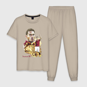 Мужская пижама хлопок с принтом Francesco Totti Roma в Белгороде, 100% хлопок | брюки и футболка прямого кроя, без карманов, на брюках мягкая резинка на поясе и по низу штанин
 | football | legend | lion | roma | totti | италия | лев | легенда | тотти | футбол