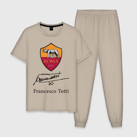 Мужская пижама хлопок с принтом Francesco Totti Roma в Тюмени, 100% хлопок | брюки и футболка прямого кроя, без карманов, на брюках мягкая резинка на поясе и по низу штанин
 | Тематика изображения на принте: football | legend | roma | totti | wolf | волчица | италия | легенда | рим | тотти | футбол