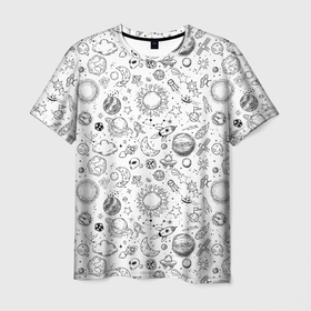 Мужская футболка 3D с принтом Space в Санкт-Петербурге, 100% полиэфир | прямой крой, круглый вырез горловины, длина до линии бедер | звезды | космос | облако | планеты | ракета | созвездия | солнце | спутник