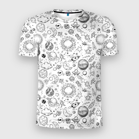 Мужская футболка 3D Slim с принтом Space , 100% полиэстер с улучшенными характеристиками | приталенный силуэт, круглая горловина, широкие плечи, сужается к линии бедра | звезды | космос | облако | планеты | ракета | созвездия | солнце | спутник