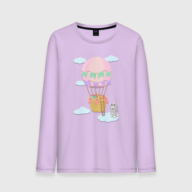 Мужской лонгслив хлопок с принтом кролик и воздушный шар в Курске, 100% хлопок |  | Тематика изображения на принте: воздушный шар | детская иллюстрация | зайчик | зеленый | коробка | кролик | небо | облако | подарки | розовый | сюрприз