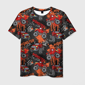 Мужская футболка 3D с принтом MONSTER TRUCK RED в Санкт-Петербурге, 100% полиэфир | прямой крой, круглый вырез горловины, длина до линии бедер | 4x4 | hummer | monster | truck | гонка | гонщик | грузовики | джип | джипы | кольцевые гонки | хаммер