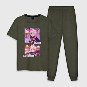 Мужская пижама хлопок с принтом Kazuha Kaedehara в Тюмени, 100% хлопок | брюки и футболка прямого кроя, без карманов, на брюках мягкая резинка на поясе и по низу штанин
 | amber | anime | genshin impact | girl | jean | lisa | paimon | zelda | аниме | геншен импакт | геншин импакт | геншин эмпакт | девушка | лиза | паймон | пеймон | тян | эмбер | эмбир