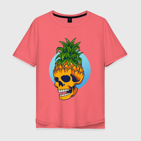 Мужская футболка хлопок Oversize с принтом Череп - ананас , 100% хлопок | свободный крой, круглый ворот, “спинка” длиннее передней части | Тематика изображения на принте: ананас | прикол | прикольные | фрукт | череп