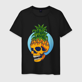 Мужская футболка хлопок с принтом Череп - ананас в Курске, 100% хлопок | прямой крой, круглый вырез горловины, длина до линии бедер, слегка спущенное плечо. | ананас | прикол | прикольные | фрукт | череп