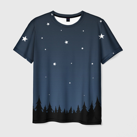 Мужская футболка 3D с принтом Ночное небо в Екатеринбурге, 100% полиэфир | прямой крой, круглый вырез горловины, длина до линии бедер | Тематика изображения на принте: дерево | деревья | ель | звезда | звёздное небо | звёзды | космос | лес | небо | ночное небо | ночной | ночь | прикольный | простой | рисунок | сосна | таинственный | темнота | темный
