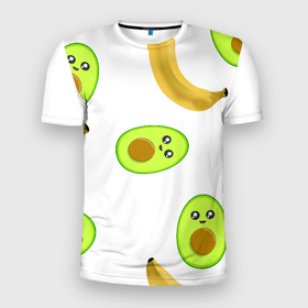 Мужская футболка 3D спортивная с принтом Банан и Авокадо  в Санкт-Петербурге, 100% полиэстер с улучшенными характеристиками | приталенный силуэт, круглая горловина, широкие плечи, сужается к линии бедра | авокадо | банан | витамины | вкусный | глаза | деликатес | десерт | диета | еда | жёлтый | кожура | косточка | лицо | меню | модный | мякоть | плод | прикол | рот | сладкий | смешной | смузи | сочный