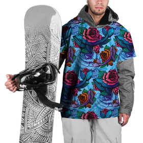 Накидка на куртку 3D с принтом Киты и цветы в Белгороде, 100% полиэстер |  | Тематика изображения на принте: whale | белый кит | кит | киты | морские | паттерн | синий кит