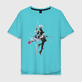 Мужская футболка хлопок Oversize с принтом 2B Nier в Новосибирске, 100% хлопок | свободный крой, круглый ворот, “спинка” длиннее передней части | automata | game | nier | robots | yorha | андроид | аниме | воин | девушка | игра | нир | робот | самурай | экшн