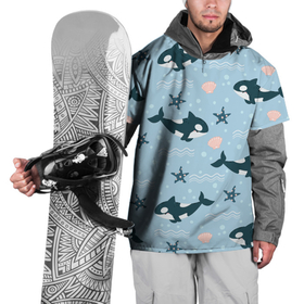 Накидка на куртку 3D с принтом Косатки киты в Санкт-Петербурге, 100% полиэстер |  | Тематика изображения на принте: whale | касатка | кит | киты | косатка | косатки | морские | паттерн