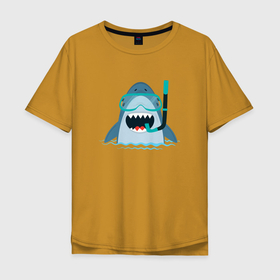 Мужская футболка хлопок Oversize с принтом Акула дайвер в Тюмени, 100% хлопок | свободный крой, круглый ворот, “спинка” длиннее передней части | shark | акула | акулы | жители | клыки | море | морские | океан | рыба