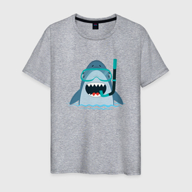 Мужская футболка хлопок с принтом Акула дайвер в Санкт-Петербурге, 100% хлопок | прямой крой, круглый вырез горловины, длина до линии бедер, слегка спущенное плечо. | shark | акула | акулы | жители | клыки | море | морские | океан | рыба