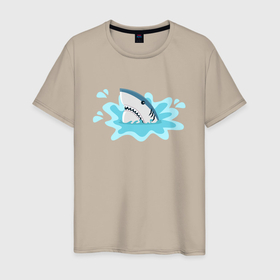 Мужская футболка хлопок с принтом Акула в воде в Санкт-Петербурге, 100% хлопок | прямой крой, круглый вырез горловины, длина до линии бедер, слегка спущенное плечо. | shark | акула | акулы | жители | клыки | море | морские | океан | рыба