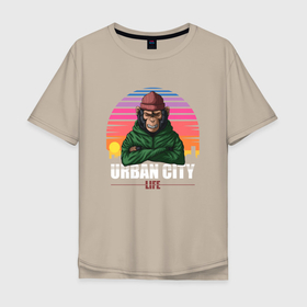 Мужская футболка хлопок Oversize с принтом Обезьяна Urban life в Белгороде, 100% хлопок | свободный крой, круглый ворот, “спинка” длиннее передней части | monkey | urban | животное | обезьяна | обезьяны