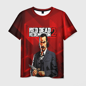 Мужская футболка 3D с принтом Rockstar Games в Новосибирске, 100% полиэфир | прямой крой, круглый вырез горловины, длина до линии бедер | game | red dead | red dead redemption 2 | redemption 2 | rockstar games | бандиты | дикий запад | игры | ковбои | оружие