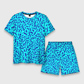 Мужской костюм с шортами 3D с принтом Неоновые синие узоры в Екатеринбурге,  |  | abstract | blue | neon | sea | абстракционизм | абстракция | африканские | вода | волны | голубые узоры | камуфляж | лагуна | линии | мелкий узор | мемфис | море | морское | неоновый | орнамент | пятна | пятнистый
