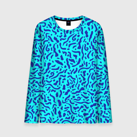 Мужской лонгслив 3D с принтом Неоновые синие узоры в Екатеринбурге, 100% полиэстер | длинные рукава, круглый вырез горловины, полуприлегающий силуэт | abstract | blue | neon | sea | абстракционизм | абстракция | африканские | вода | волны | голубые узоры | камуфляж | лагуна | линии | мелкий узор | мемфис | море | морское | неоновый | орнамент | пятна | пятнистый