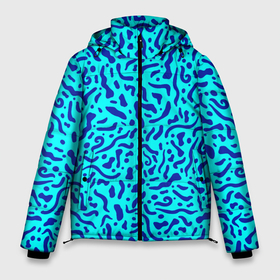 Мужская зимняя куртка 3D с принтом Неоновые синие узоры в Екатеринбурге, верх — 100% полиэстер; подкладка — 100% полиэстер; утеплитель — 100% полиэстер | длина ниже бедра, свободный силуэт Оверсайз. Есть воротник-стойка, отстегивающийся капюшон и ветрозащитная планка. 

Боковые карманы с листочкой на кнопках и внутренний карман на молнии. | Тематика изображения на принте: abstract | blue | neon | sea | абстракционизм | абстракция | африканские | вода | волны | голубые узоры | камуфляж | лагуна | линии | мелкий узор | мемфис | море | морское | неоновый | орнамент | пятна | пятнистый