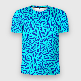 Мужская футболка 3D спортивная с принтом Неоновые синие узоры в Екатеринбурге, 100% полиэстер с улучшенными характеристиками | приталенный силуэт, круглая горловина, широкие плечи, сужается к линии бедра | Тематика изображения на принте: abstract | blue | neon | sea | абстракционизм | абстракция | африканские | вода | волны | голубые узоры | камуфляж | лагуна | линии | мелкий узор | мемфис | море | морское | неоновый | орнамент | пятна | пятнистый