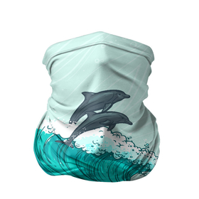 Бандана-труба 3D с принтом Два дельфина в Екатеринбурге, 100% полиэстер, ткань с особыми свойствами — Activecool | плотность 150‒180 г/м2; хорошо тянется, но сохраняет форму | dolphin | волна | два дельфина | дельфин | дельфины | море | морские | на голубом | с дельфином