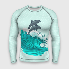 Мужской рашгард 3D с принтом Два дельфина в Курске,  |  | dolphin | волна | два дельфина | дельфин | дельфины | море | морские | на голубом | с дельфином