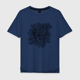 Мужская футболка хлопок Oversize с принтом Череп из деревьев в Петрозаводске, 100% хлопок | свободный крой, круглый ворот, “спинка” длиннее передней части | skull | ветки | деревья | иллюзия | с черепом | сюрреализм | череп