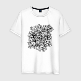 Мужская футболка хлопок с принтом Череп из деревьев в Екатеринбурге, 100% хлопок | прямой крой, круглый вырез горловины, длина до линии бедер, слегка спущенное плечо. | skull | ветки | деревья | иллюзия | с черепом | сюрреализм | череп