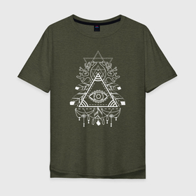 Мужская футболка хлопок Oversize с принтом Глаз в треугольнике в Новосибирске, 100% хлопок | свободный крой, круглый ворот, “спинка” длиннее передней части | alchemy | conspir | free | illuminati | magic | masonry | mystic | occult | oldschool | providence | pyramid | sign | symbol | tattoo | алхимия | знак | иллюминат | каменщик | магия | масон | мистика | оккультизм | пирамида | провидение | с