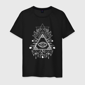 Мужская футболка хлопок с принтом Глаз в треугольнике в Новосибирске, 100% хлопок | прямой крой, круглый вырез горловины, длина до линии бедер, слегка спущенное плечо. | alchemy | conspir | free | illuminati | magic | masonry | mystic | occult | oldschool | providence | pyramid | sign | symbol | tattoo | алхимия | знак | иллюминат | каменщик | магия | масон | мистика | оккультизм | пирамида | провидение | с