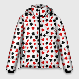 Мужская зимняя куртка 3D с принтом Карточные Масти в Тюмени, верх — 100% полиэстер; подкладка — 100% полиэстер; утеплитель — 100% полиэстер | длина ниже бедра, свободный силуэт Оверсайз. Есть воротник-стойка, отстегивающийся капюшон и ветрозащитная планка. 

Боковые карманы с листочкой на кнопках и внутренний карман на молнии. | 777 | a game | cards | casino | chips | flash | fortune | joker | luck | omaha | poker | roulette | straight | texas holdem | tournament | азарт | джокер | игра | казино | карты | омаха | покер | рулетка | стрит | техасский холдэм | турнир | удача | фишки
