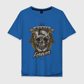 Мужская футболка хлопок Oversize с принтом Music forever в Новосибирске, 100% хлопок | свободный крой, круглый ворот, “спинка” длиннее передней части | music forever | музыка навсегда | разный рок | розы | рок | цветы | череп