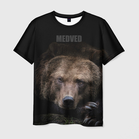 Мужская футболка 3D с принтом Русский MEDVED в Кировске, 100% полиэфир | прямой крой, круглый вырез горловины, длина до линии бедер | животные | звери | медведь | природа | русский медведь | черный