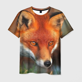 Мужская футболка 3D с принтом Лисица охотница в Новосибирске, 100% полиэфир | прямой крой, круглый вырез горловины, длина до линии бедер | Тематика изображения на принте: fox | foxy | животное | звери | лиса | лисенок | лисичка | милая | рыжая | фокс